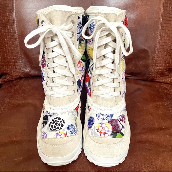Coach Dorean Colorful Monogram Logo Print Winter Boots Size 7.5 - Picture 4 of 16